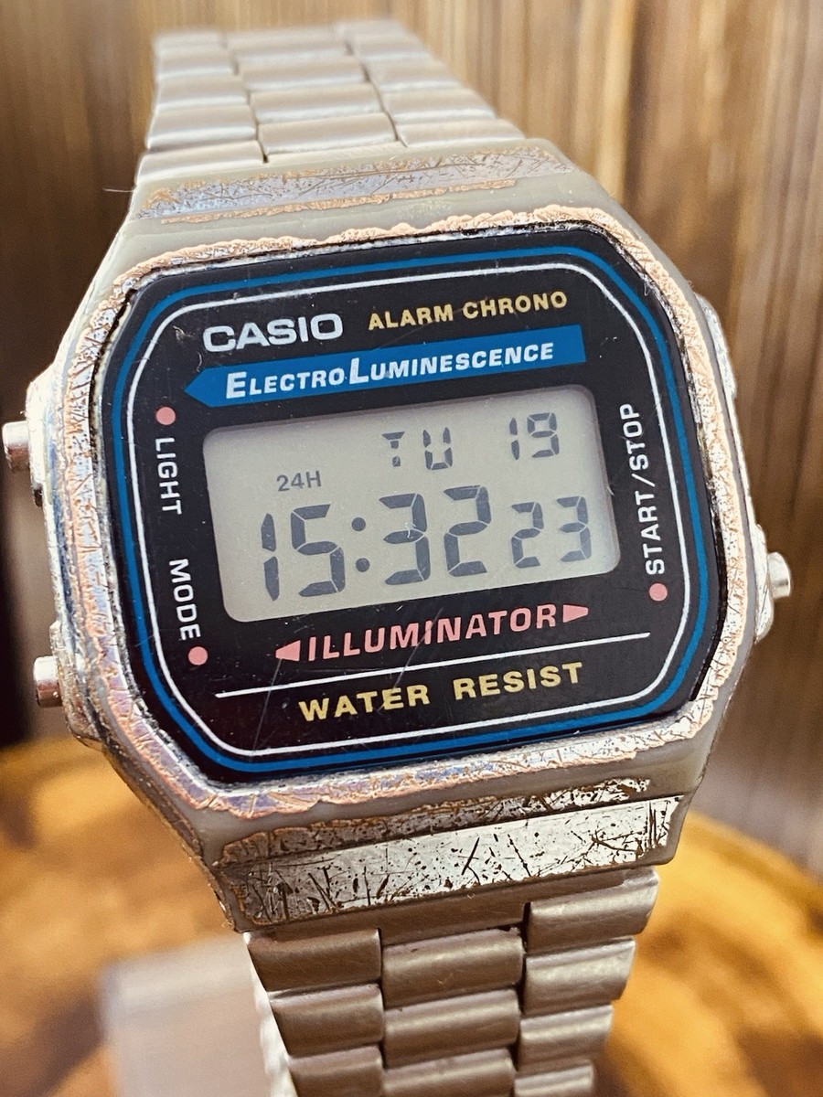 Casio A168 Illuminator Digital Watch Silver Electro Luminescence