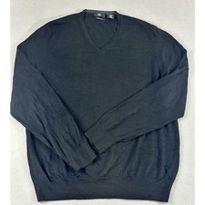 Calvin Klein Mens XL Black 100 Extra Fine Merino Wool V-Neck Pullover Sweater