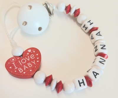 Schnullerkette mit Namen Junge  Mädchen I Love BABY Holz