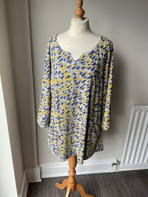 ADINI BLUE/MUSTARD TUNIC SCOOP NECKLINE 3/4IN SLEEVE & POCKETS,EX CON SIZE 18.