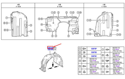 TOYOTA CAMRY V7 Radkastenverkleidung vorne rechts 5380533060 NEU ORIGINAL