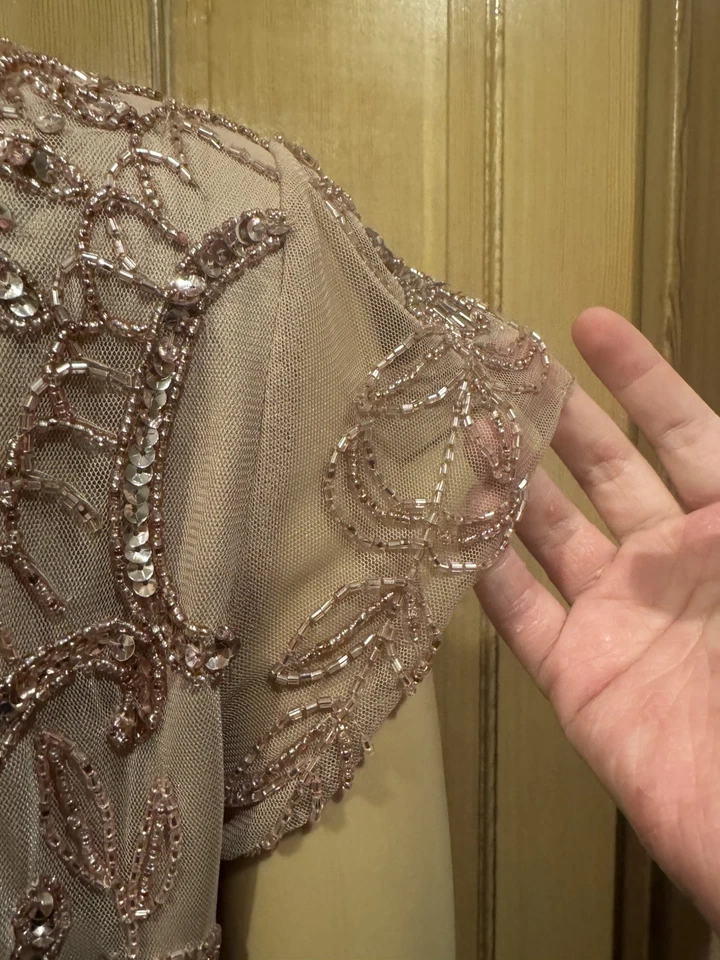 Платье Adrianna Papell пыльное розовое с бисером короткий рукав V-образный вырез размер 10 - Изображение 4 из 4