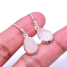 Pink Rose Quartz - Brazil 925 Sterling Silver Earring 1.17" E_9508_347_122