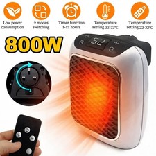 Wall Plug Fan Heater Electric Space Heater Quiet Energy Saving Timer w/Remote