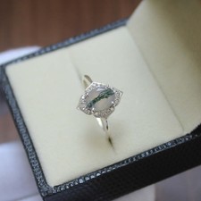 Sterling Silver 925 Moss Agate Gemstone Ring Handmade Genuine Jewelry