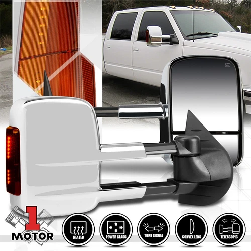 [Pair] Chrome Power+Heated LED Signal Towing Mirror for 07-14 Silverado/Yukon