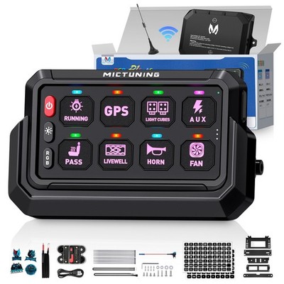 MICTUNING P1S-AC 8-Gang Wireless Switch Panel, LED Momentary Toggle Strobe Flash