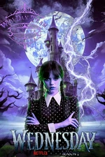 Wednesday Addams Season 2 Poster – Gothic Castle & Lightning Art 24x36