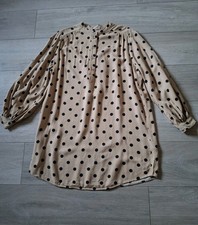 H&M Beige & Black Spotted Tunic Dress Long Top Part Buttoned Casual UK10/12 (S)