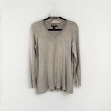DKNY JEANS Gray Knit Pullover Sweater V-Neck Ribbed Trim Long Sleeve M