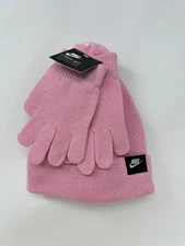 Nike Girl's Sparkle Knit Pom Beanie and Gloves (One Size) 1311 O2(C460T)