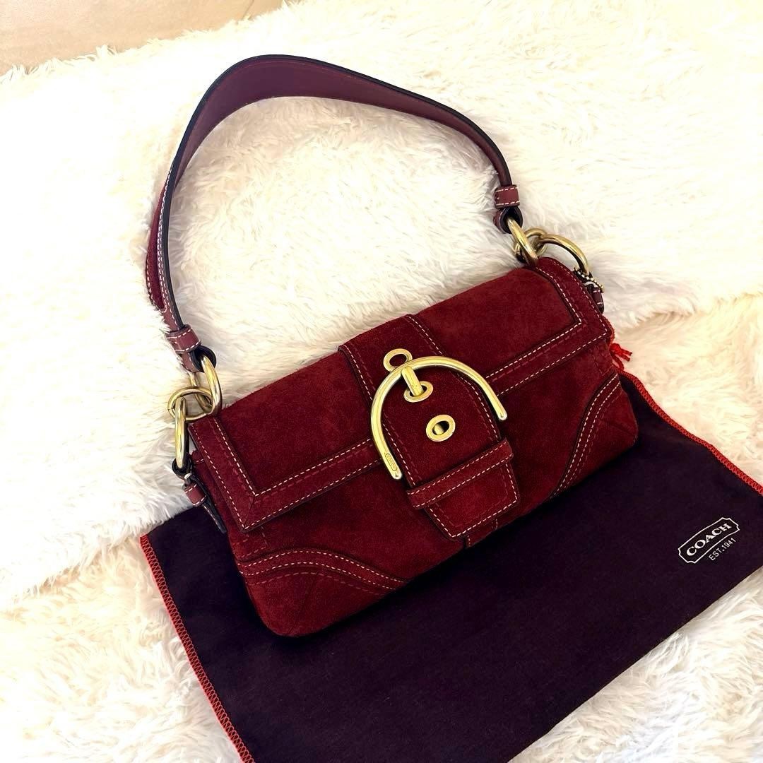 RARE Vintage COACH Soho Suede Demi Flap Bag Burgundy Red Y2K