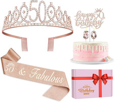 50Th Birthday Decorations for Women, Including 50Th Birthday Sash and Crown, Cak