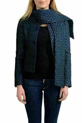 Dsquared Silk Navy Button Down Scarf Decorated Women's Basic Jacket US S IT 40