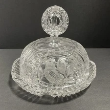 Vtg Hofbauer German Cut LEAD CRYSTAL Byrdes BIRDS Domed Lid Dish Cheese Butter
