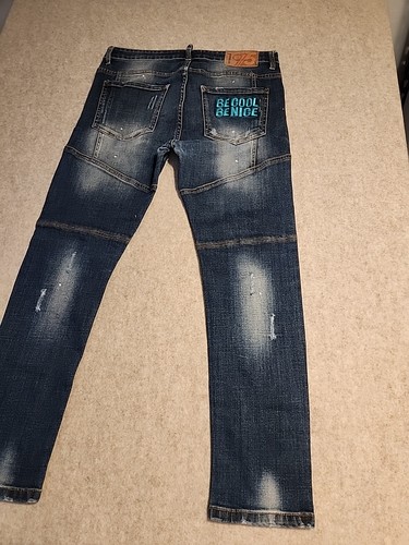 Raro Jeans Dsquared2 Slim Tidy Biker BE COOL BE NICE Denim Uomo 36x29 Riparazione - Foto 3 di 22