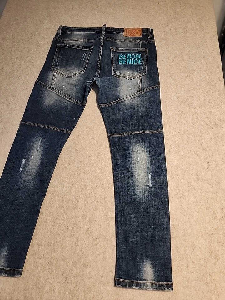 Rare Dsquared2 Slim  Tidy Biker  BE COOL BE NICE  Denim Jean men 36x29  repair - Image 3 of 4