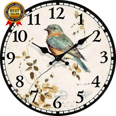 Retro Vintage Bird 8 Inch Small Wooden Wall Clock - Silent Non-Ticking Battery O
