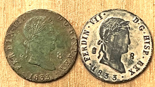 Cincin19 Bonito lote de 2 Cobres de FERNANDO VII Segovia 1833(cuños distintos)