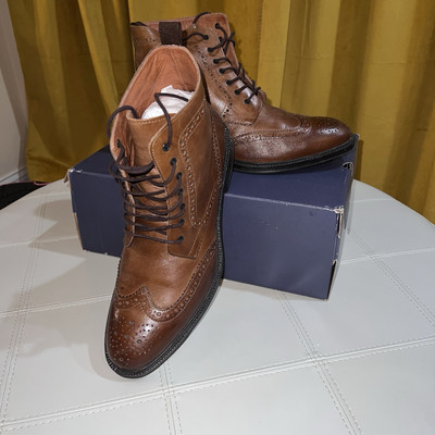 Stafford men\'s brown leather wingtip ankle boots s-l400.jpg main image 4