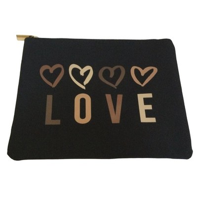 Macys Love Zipper Cosmetics Bag Makeup Travel Black Denim Hearts