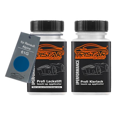 Autolack Lackstift Set für Renault Alpine 61G Bleu Egee Metallic Basis Klarlack