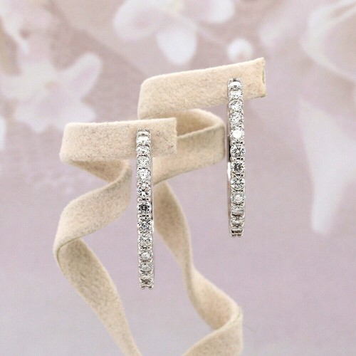 Pendientes de aro de oro blanco de 14 quilates diamantes redondos de 0,97 quilates de 1" de diámetro - Imagen 1 de 8