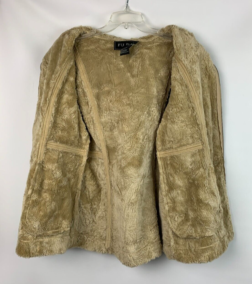 FU DA New York Jacket Tan Faux Suede Hood Zip Pockets Faux FU DA New York Jacket Tan Faux Suede Hood Zip Pockets Faux