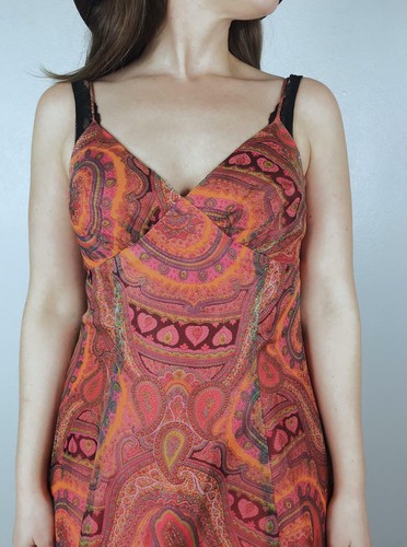 vintage 70s Tangerine HEART PRINT paisley print GOWN xs/s hippie maxi dress boho - Picture 3 of 10