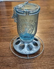 Perky-Pet Blue Mason Jar Glass Bird Feeder Capacity Silver Color Base