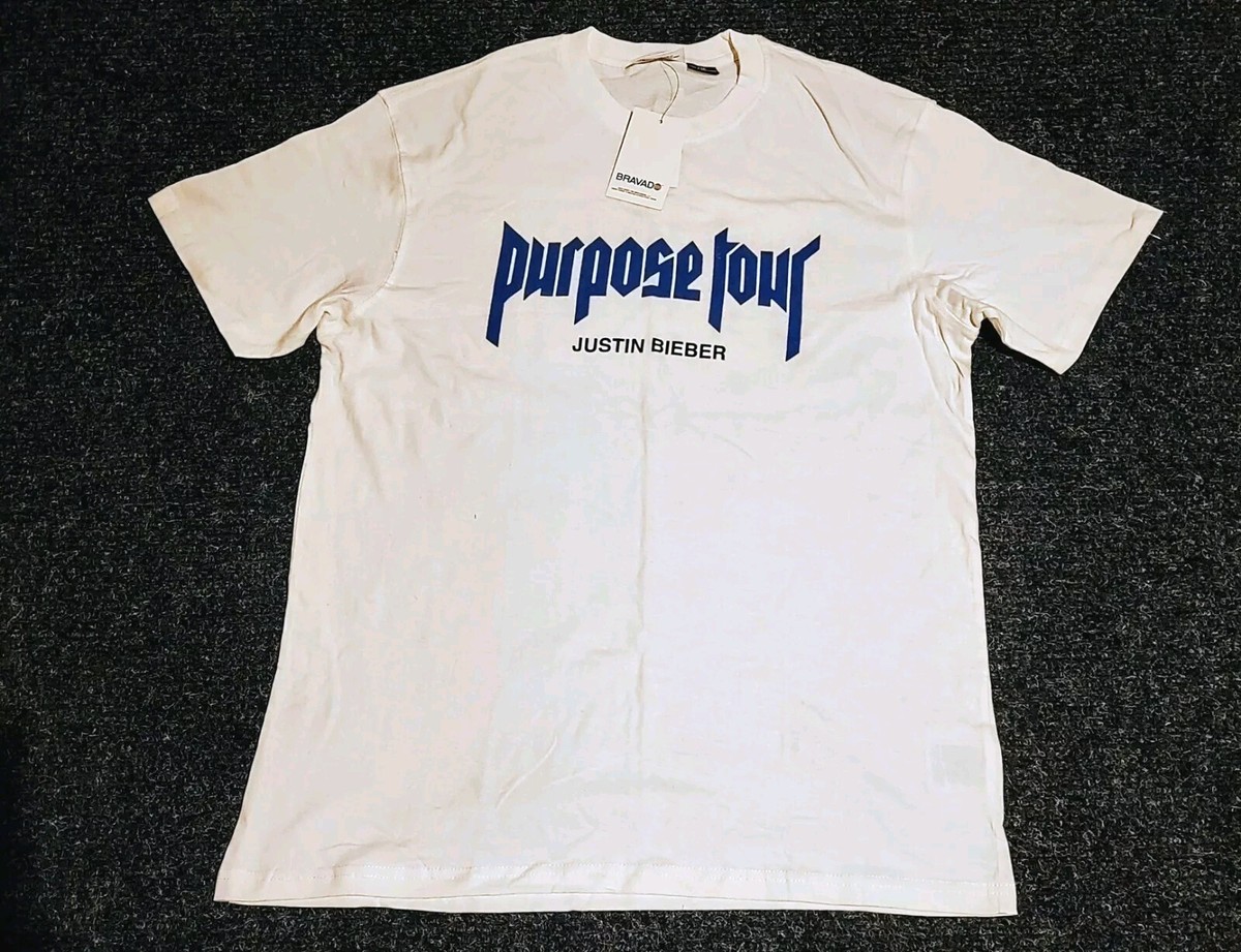 Mens Justin Bieber White Purpose Tour Merch Logo T-Shirt Mens Justin Bieber White Purpose Tour Merch Logo T-Shirt