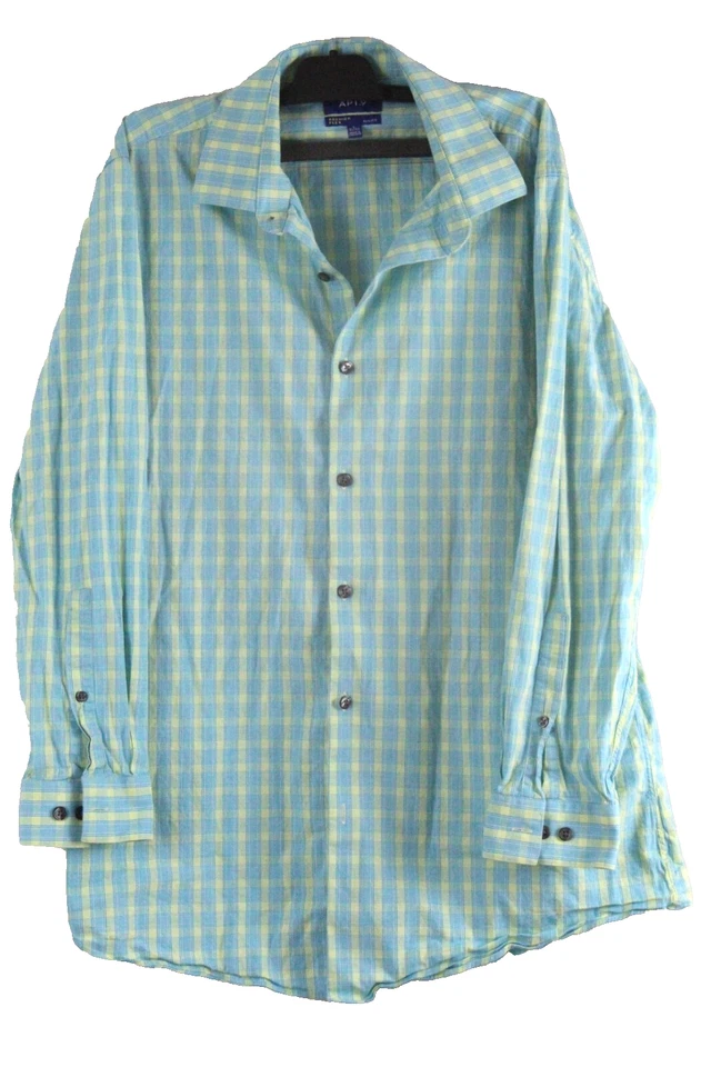 Apt. 9 Men's Long Sleeve Slim Fit Button Up Shirt L Blue / Yellow Plaid PO - Image 2 of 4