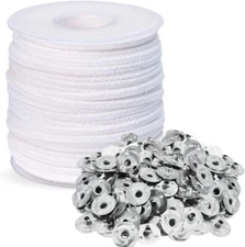 Candle Wicks Roll Natural Cotton Core Spool w/ 100Pcs Metal Sustainer Tabs