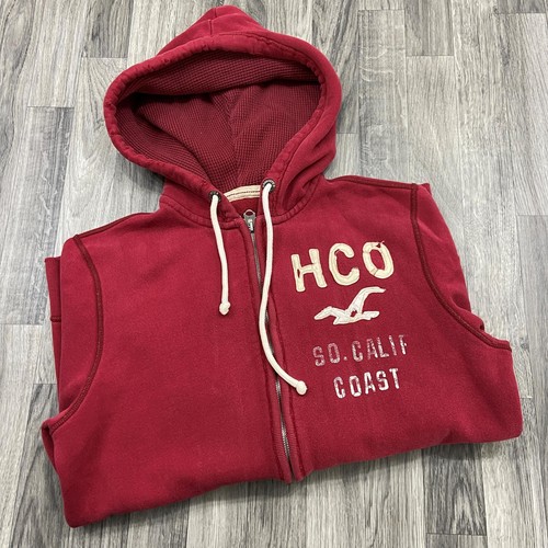 Hollister Grafikdruck durchgehender Reißverschluss rot Kapuzenpullover Hoodie Herren Größe Large