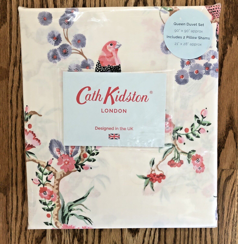 Cath Kidston QUEEN Bettbezug & Kissenbezug SET Bird Trail Mehrfarbig Blumen NEU