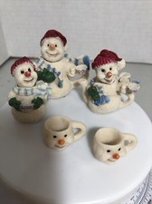 Miniature Resin Piece Tea Pot Mug Set of Snowman Decor