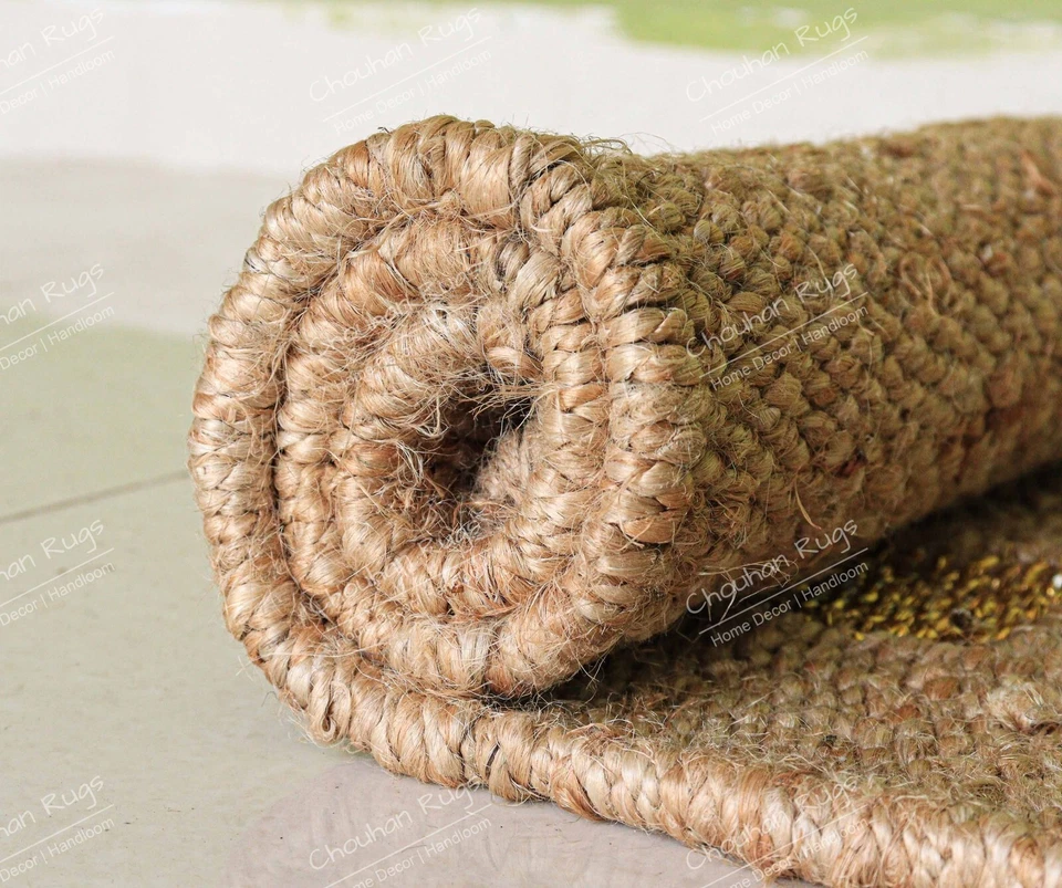 Alfombra de cáñamo beige tejido a mano indio, alfombra de cabecera, alfombras para sala de estar Foto 4 de 4