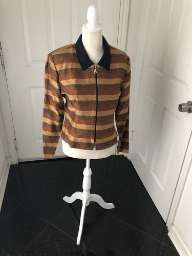 VTG 1990s Nina Piccalino Earth Tones Zip Front Striped Jacket Sz 10 REDUCED! - Picture 2 of 7