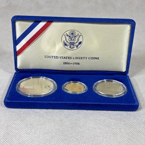 Juego de 3 monedas conmemorativas de plata de oro de la Estatua de la Libertad 1986 de la Casa de la Moneda de Estados Unidos con certificado de autenticidad de caja - Imagen 11 de 24