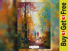 Vibrant Autumn Walk Impasto, Oil Painting Print 5"x7" on Matte Paper