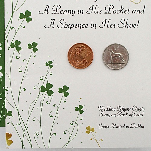 Irish Wedding Coins Penny for His Pocket Sixpence for Her Shoe Wedding Card Smr - Picture 4 of 10