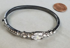 Vtg Designer Givenchy Dark Gunmetal tone Clear Ice Hinged Bangle Bracelet (A33) — photo 4