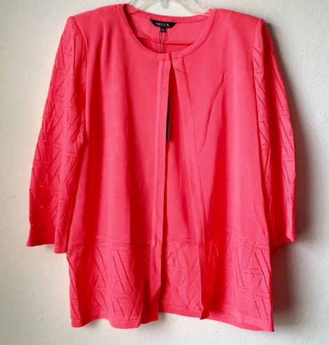 NWT $398 Women's Textured Misook 3/4 Sleeve Round Neckline Coral Knit Jacket-LG - Picture 12 of 12