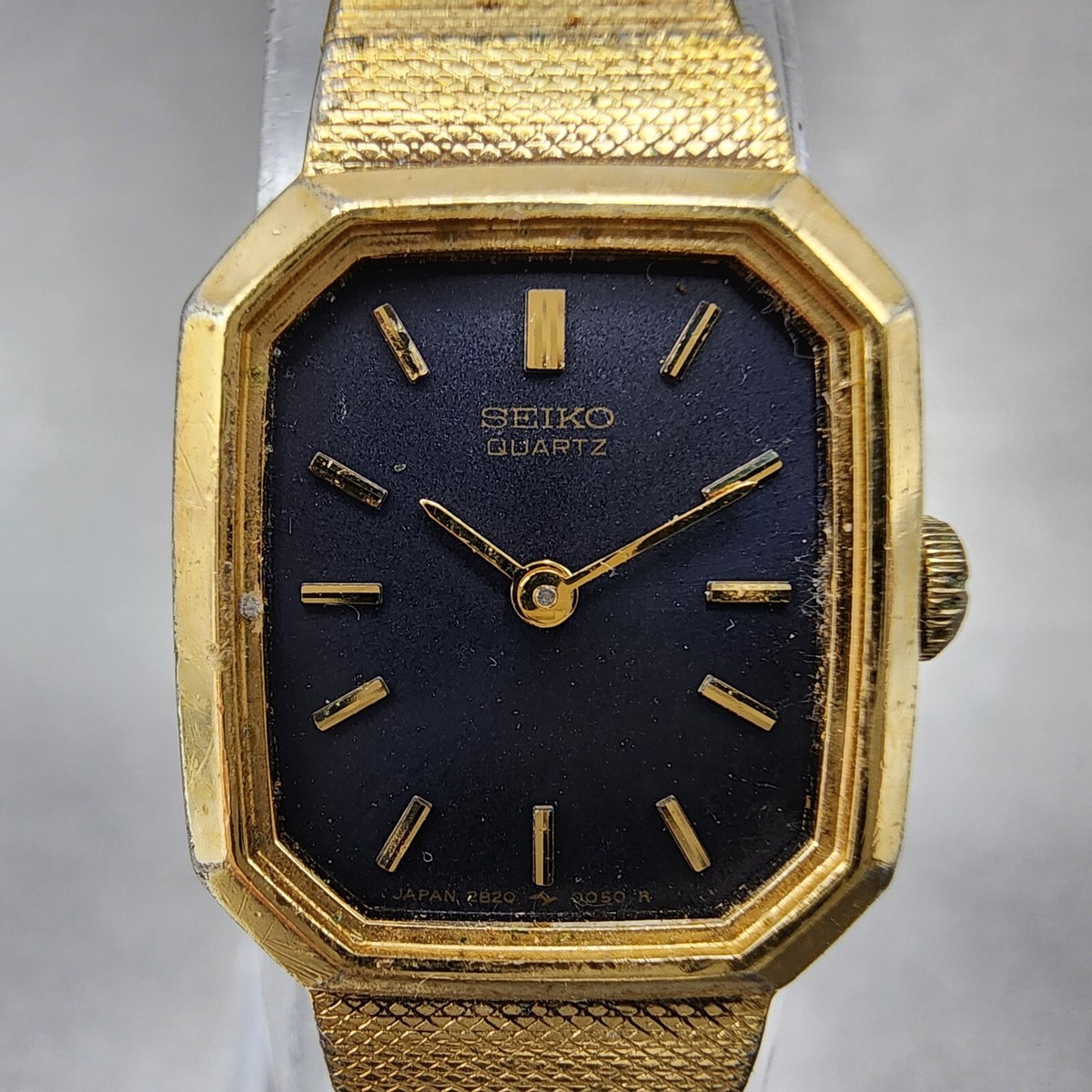 VTG Seiko Watch Women 17mm Blue Dial Gold Tone Octagon 2B20