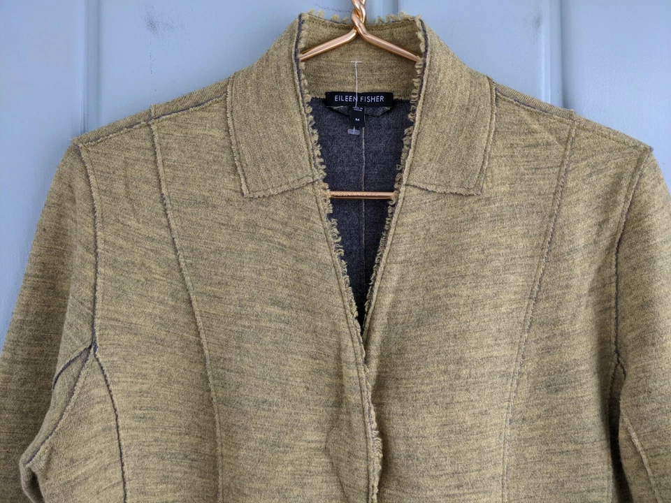 Blazer Eileen Fisher Mujer Mediano 8 10 Chaqueta Lana Merino Elastizado Amarillo Carrera Foto 2 de 4