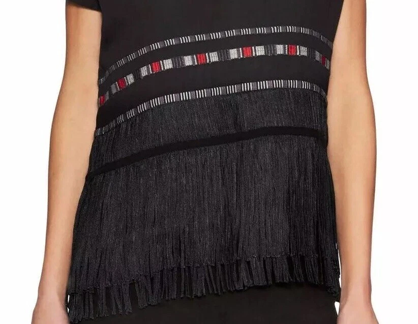 Top Twelfth Street Cynthia Vincent Bordado Flecos Talla S Negro Cuello en V Suelto  Foto 2 de 4