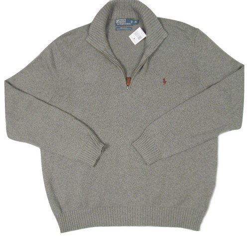 NEW Polo Ralph Lauren Sweater! Blue Black Gray Green Orange 1/2 Zip Leather Pull - Picture 2 of 18