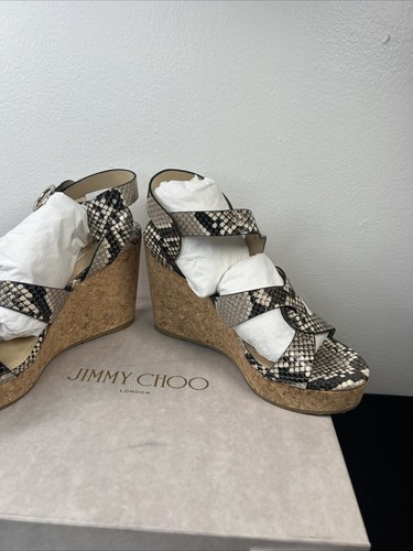 Jimmy Choo Aleili 100 Platform Wedge Heel Sandal Natural Snake Leather EU 39.1/2 - Picture 13 of 19