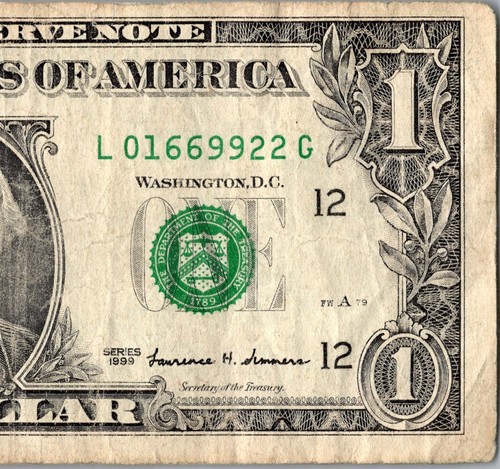 1999 Series Old Note Fancy Serial Number One Dollar Bill - Picture 6 of 11