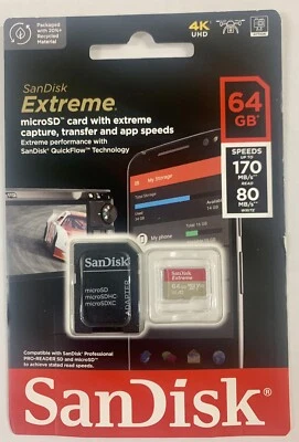 SanDisk Extreme 64 GB MicroSDXC UHS-I Class 10 SDSQXAH-064G-GN6MA 64GB microSDH - Image 1 of 4